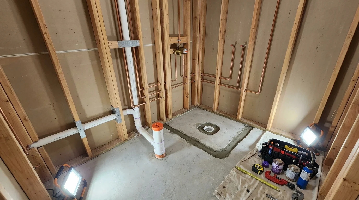 Bathroom rough-in plumbing during remodel by Johns Plumbing LLC in Destin