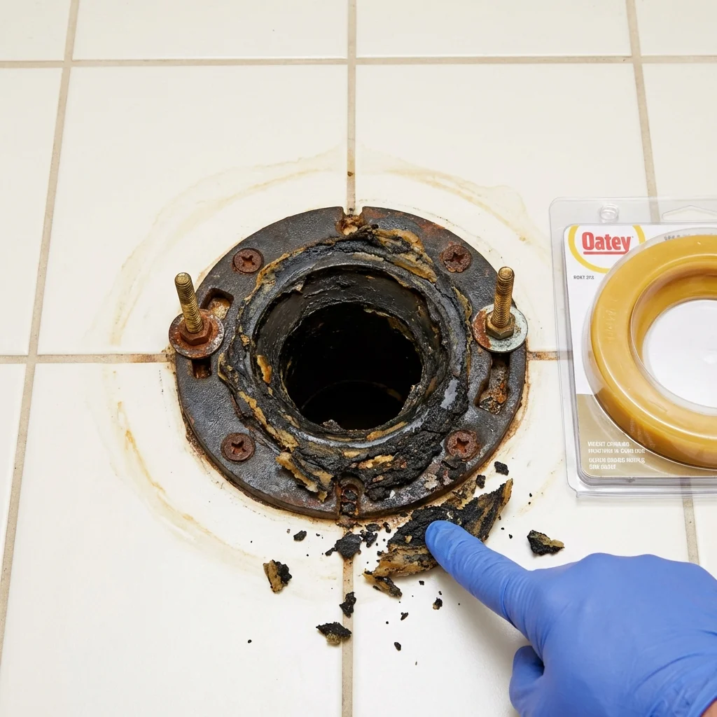 Failed wax ring showing water seepage at the base of a toilet in a Destin, FL home